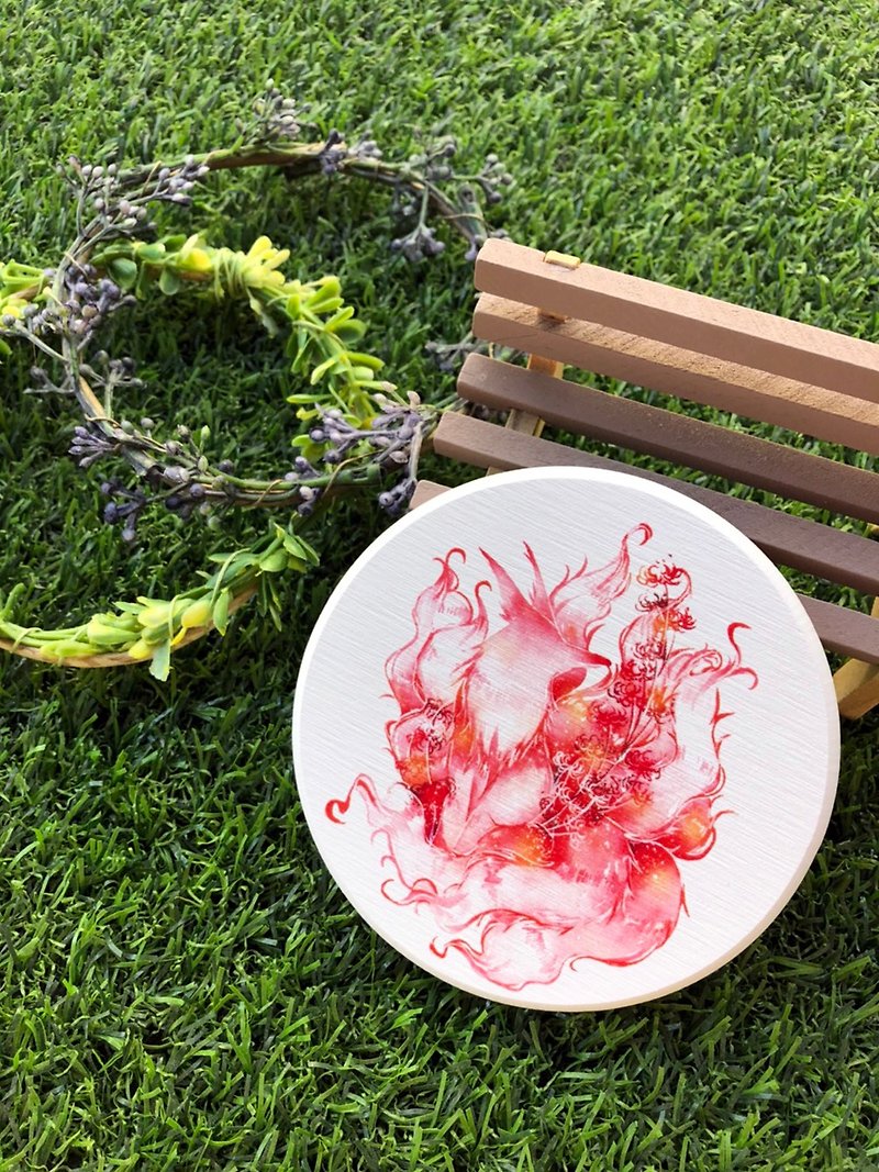 Scodium algae earth absorbent coaster nine-tailed fox Jiu Fei - Coasters - Other Materials Red