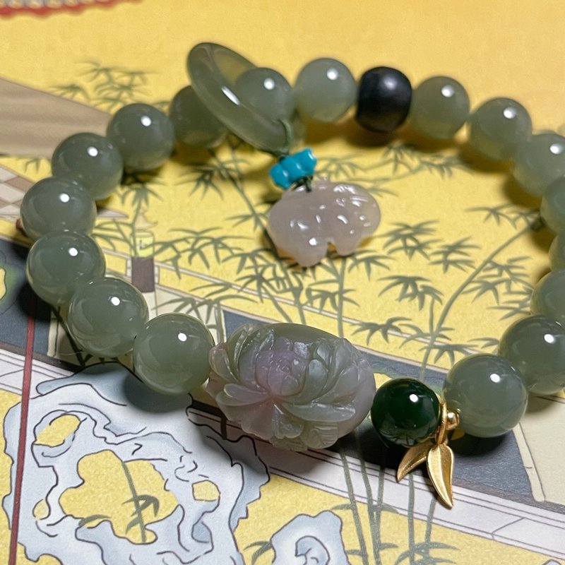 Cuihu natural deep clear water Hetian jade single circle salt source agate Hetian jade green sandalwood turquoise Silver-plated accessories - Bracelets - Jade Green