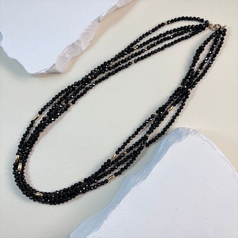 Multi-Strand Onyx Necklace - Necklaces - Semi-Precious Stones Black