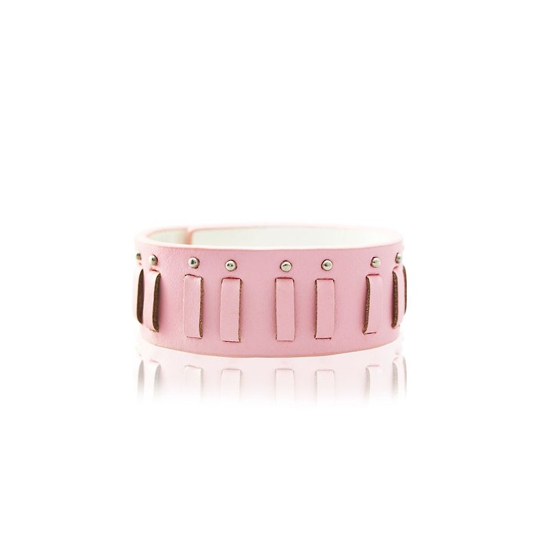 Lemon powder braided small rivet bracelet - Bracelets - Genuine Leather Pink