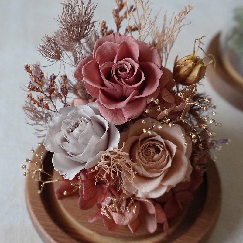 【Gifts. Arrangement】Mini rose bird glass cover - Dried Flowers & Bouquets - Plants & Flowers 