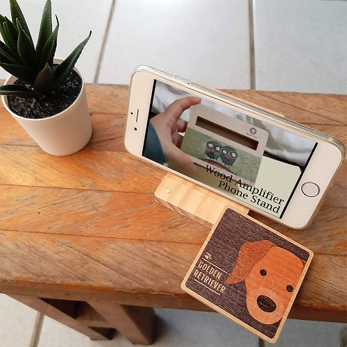 PRINT+SHAPE AR萌狗系列 木質多功能方塊手機架 黃金獵犬 客製化禮物 鏡子