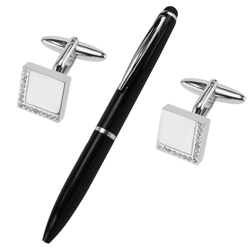 Swarovski Crystal Square Cufflinks and Pen Set - Cuff Links - Other Metals White
