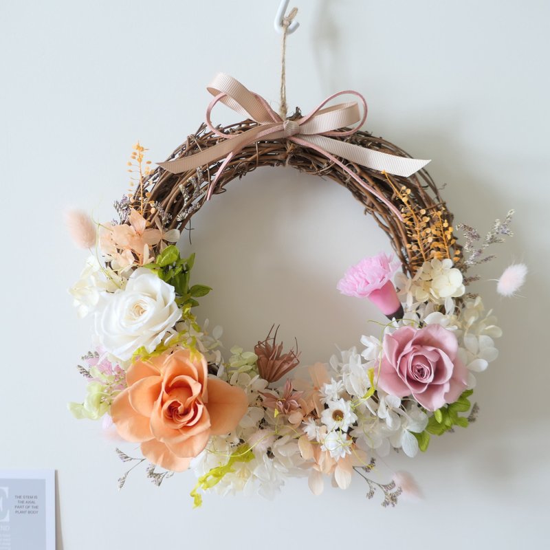 [Pink and Orange Everlasting Wreath] Home Decoration/New Home Gift/Gift Giving - ช่อดอกไม้แห้ง - พืช/ดอกไม้ สึชมพู