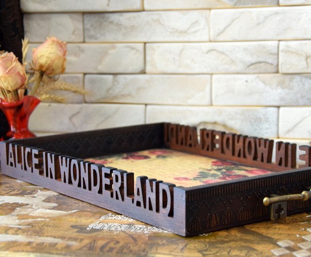 Alice in Wonderland Wood Serving Tray Breakfast Coffee Table Tea