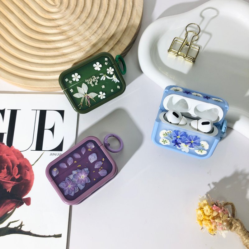 紫綠藍三色花組合壓花耳機殼,專用AirPods 1,2,3,4,AirPods Pro 2 - 耳機/藍牙耳機 - 植物．花 