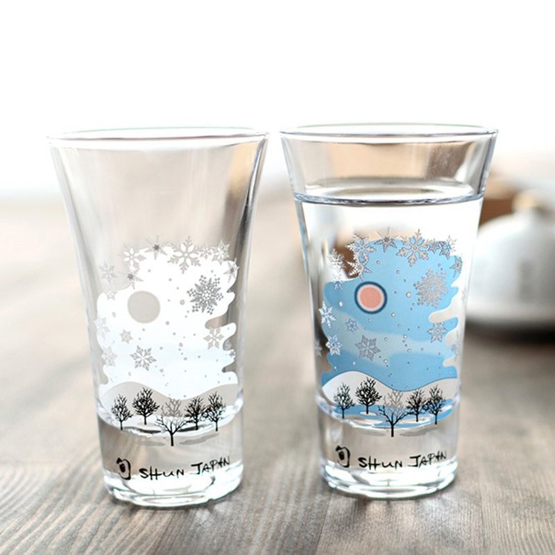 冷感雪結晶グラス天開ペアセット　温度で色が変わる季節を楽しむ器 - 玻璃杯 - 玻璃 藍色