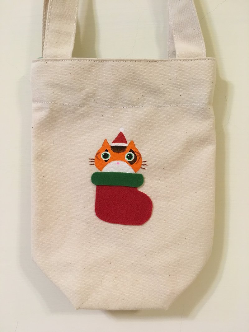 Christmas Stocking Meow Meow Universal Teacup Bag~A Meow - กระเป๋าถือ - ผ้าฝ้าย/ผ้าลินิน 