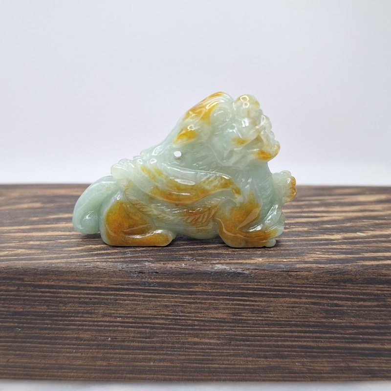 Warm natural yellow jade Pixiu pendant | Natural Burmese jade A grade jade - Necklaces - Jade 