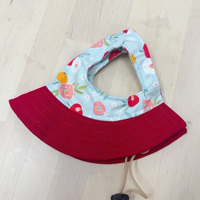 Blue Flower Pet Bucket Hat Dog Sun Hat L - ชุดสัตว์เลี้ยง - ผ้าฝ้าย/ผ้าลินิน สีแดง