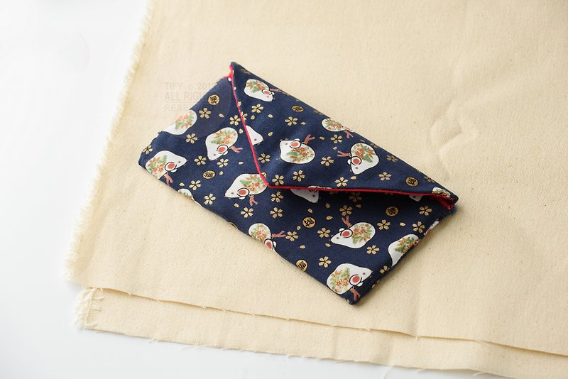Small Rat in the Year of the Rat-Japanese Flower Cloth Simple Long Clip - Wallets - Cotton & Hemp Blue