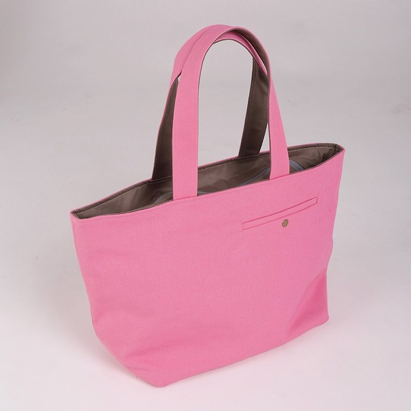 裁縫口袋托特包-玫瑰粉 - 側背包/斜孭袋 - 棉．麻 粉紅色