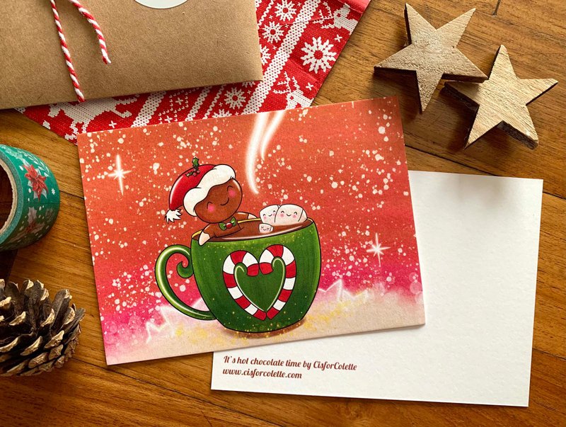 It's hot chocolate time postcard - 卡片/明信片 - 紙 咖啡色