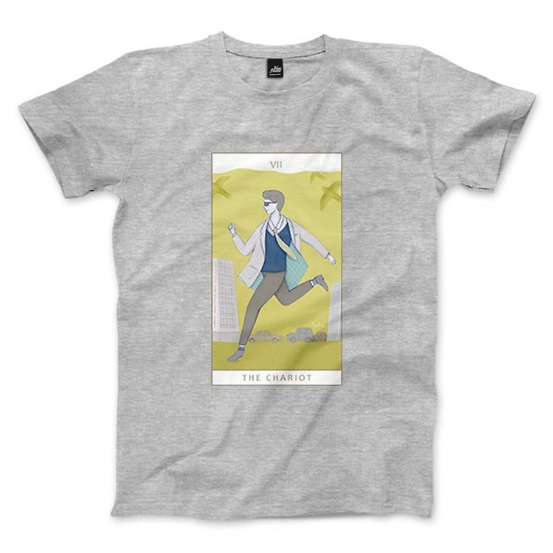 VII | The Chariot - dark gray Linen- neutral T-shirt - เสื้อยืดผู้ชาย - ผ้าฝ้าย/ผ้าลินิน สีเทา