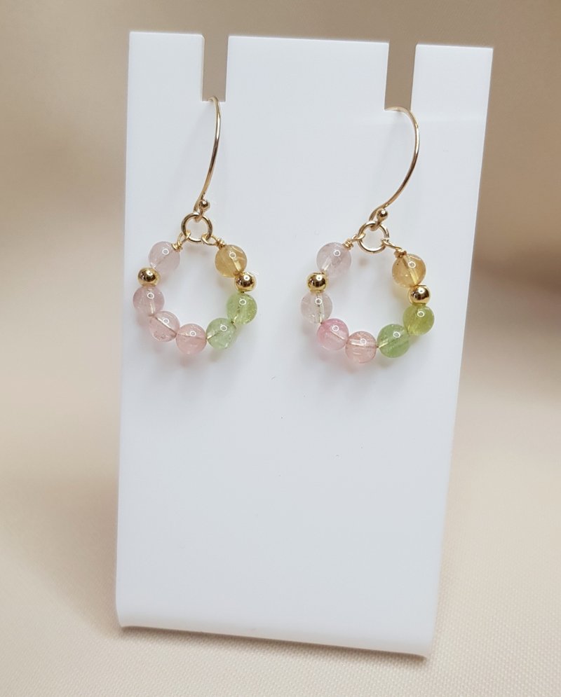 [Lucky Gift] Lucky Wreath Colored Tourmaline Earrings/Changeable Clip-On - ต่างหู - เครื่องเพชรพลอย หลากหลายสี