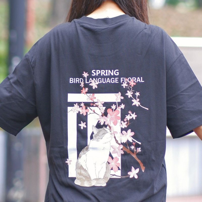 【Creeps】Sakura Oversized Printed T-shirt - เสื้อยืดผู้ชาย - ผ้าฝ้าย/ผ้าลินิน หลากหลายสี