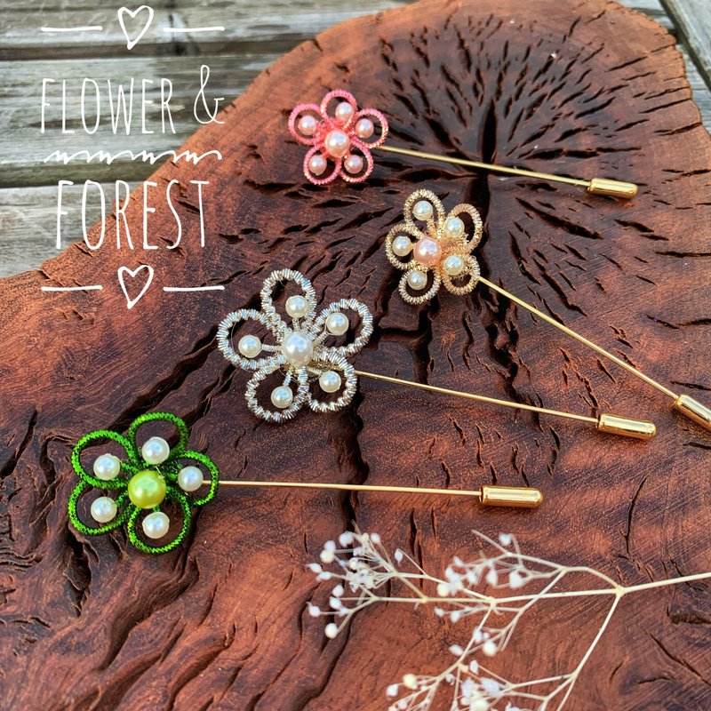 Five-petal flower metal bright silk shell beads flower brooch - Brooches - Semi-Precious Stones 