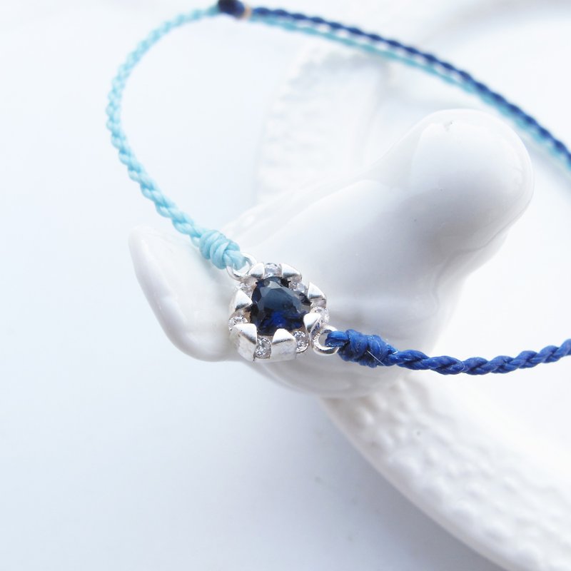 Big staff Taipa [manual silver] blue zircon × love × girlfriend × mother and daughter × two-color wax rope bracelet - สร้อยข้อมือ - เงินแท้ หลากหลายสี