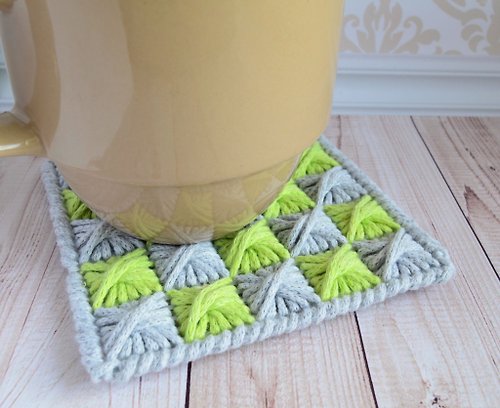 TomasCross 刺繡杯墊棉灰色綠色馬克杯地毯廚房家居裝飾