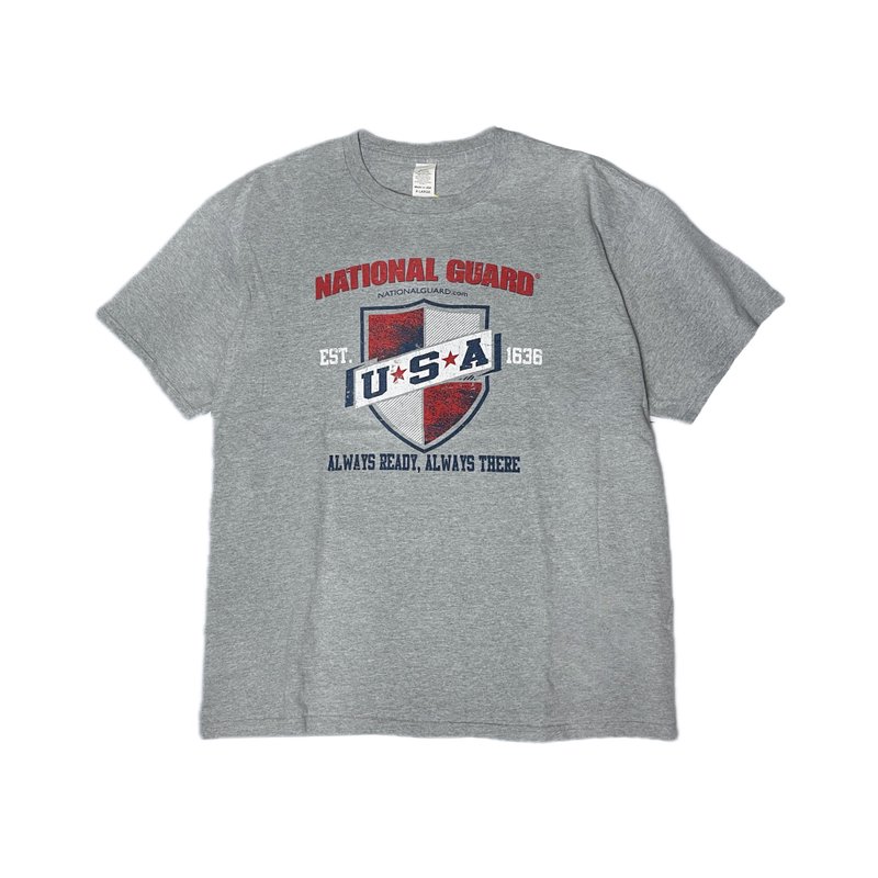 古著90s 美國國民警衛隊Est.1636 灰色T-shirt - 男 T 恤 - 其他人造纖維 灰色