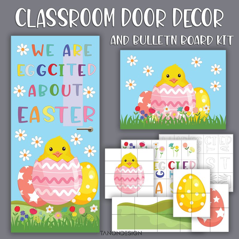 Easter Spring Classroom Door Decor and Bulletin Board kits Print Collaborative - เทมเพลต - วัสดุอื่นๆ 