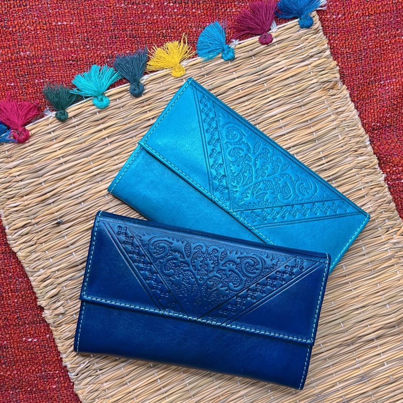 Zweena sheepskin indigo mineral dyed long clip blue color - Wallets - Genuine Leather Blue