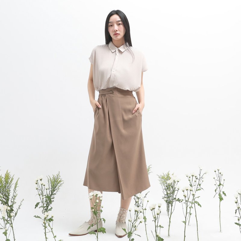 [Classic original] Hengxin_Hengxin pleated asymmetric Brown - กระโปรง - เส้นใยสังเคราะห์ สีนำ้ตาล