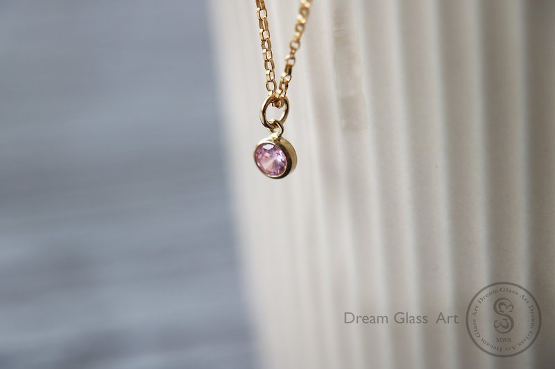 【Gift exchange】Cotton candy powder, single zircon, 14K gold-filled necklace, gol - Necklaces - Other Metals Gold