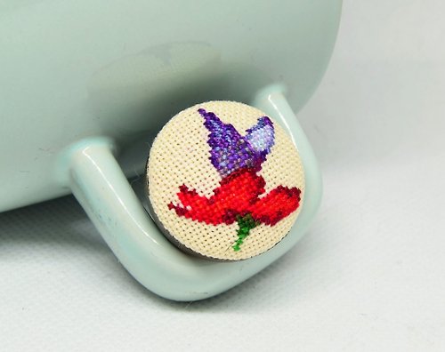 TomasCross 蝴蝶花刺繡戒指十字繡紫色首飾手工精緻自然禮物送給女性