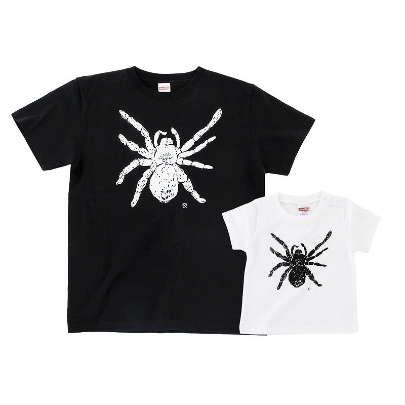 親子コーデ タランチュラ 蜘蛛 spider メンズ ベビーキッズ tシャツ ２枚セット Black White - 親子裝 - 棉．麻 黑色