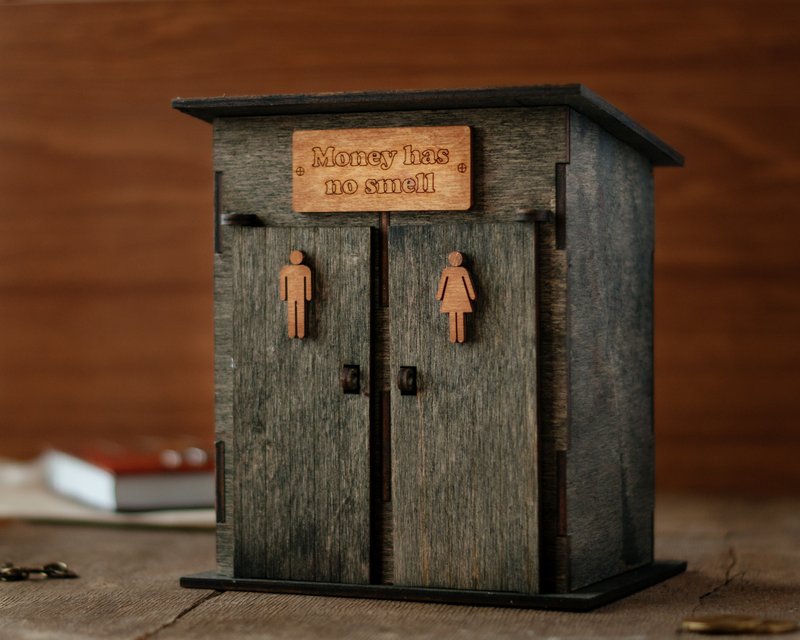 帶兩把鎖的個性化木製存錢罐 廁所存錢罐 成人禮物 - 錢罌/錢箱 - 木頭 