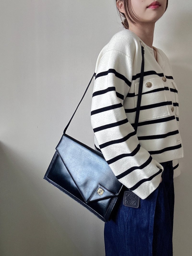 中古正品 Loewe 真皮兩用包 Puzzle Bag 幾何圖案 - 側背包/斜背包 - 真皮 黑色