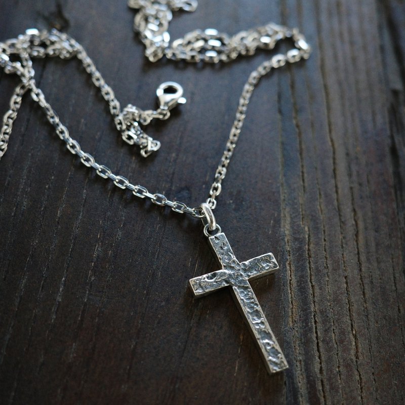 Hammered Texture - 925 Sterling Silver Cross Pendant Necklace - Necklaces - Silver 