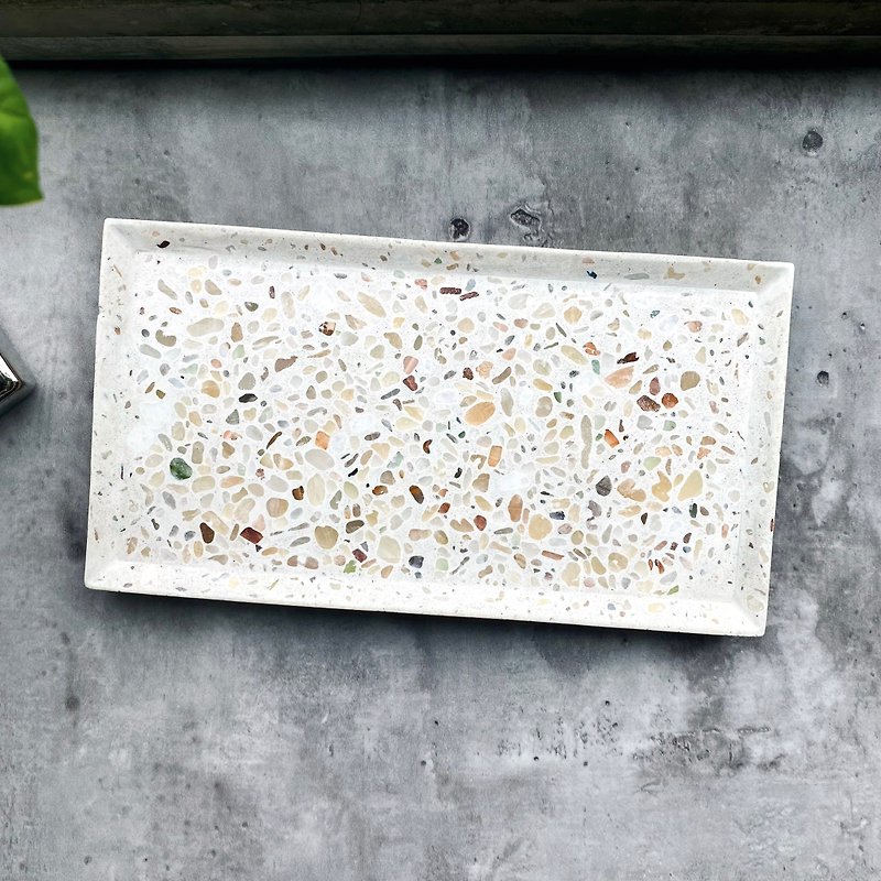 Terrazzo‧Stone Stone Tray/Tray - Rectangular Dish (Marshmallow) Stone Form - Serving Trays & Cutting Boards - Cement White