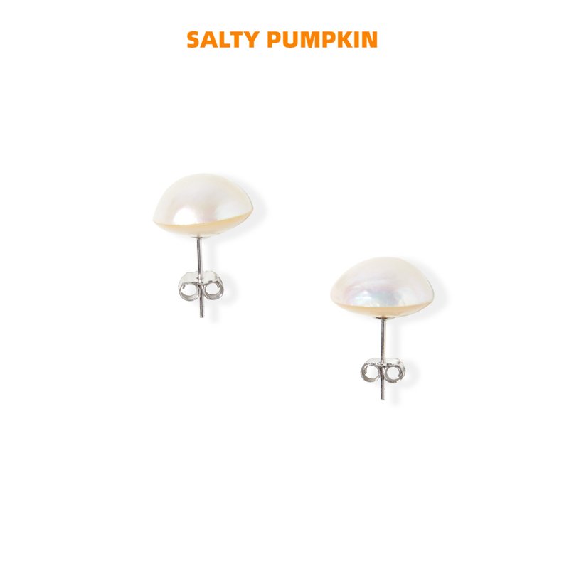 SALTY PUMPKIN復古巴洛克天然馬貝珍珠耳釘 - 耳環/耳夾/耳骨夾 - 珍珠 白色
