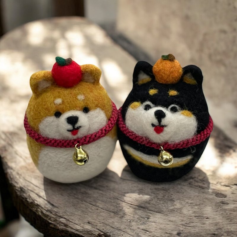 Pair of Happy Guardian Dog Wool Felt Shiba Inu Ornaments - ของวางตกแต่ง - ขนแกะ 