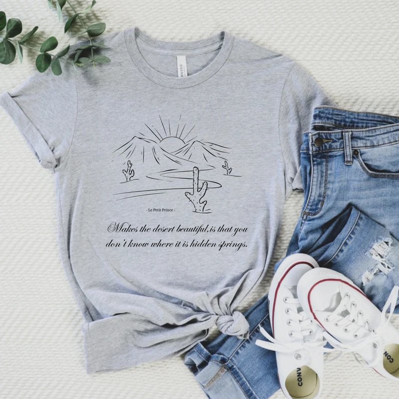 The Little Prince Makes the desert beautiful unisex short-sleeved top with famous movie quotes - Women's T-Shirts - Cotton & Hemp White