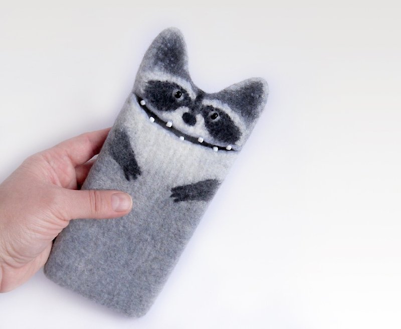 iPhone 7, iPhone 7 Plus Raccoon case, gray case, felt animal, wool sleeve - 手機殼/手機套 - 羊毛 灰色