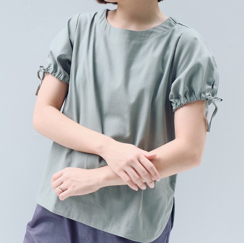 Puff sleeves Top : mint color - Women's Tops - Cotton & Hemp Green