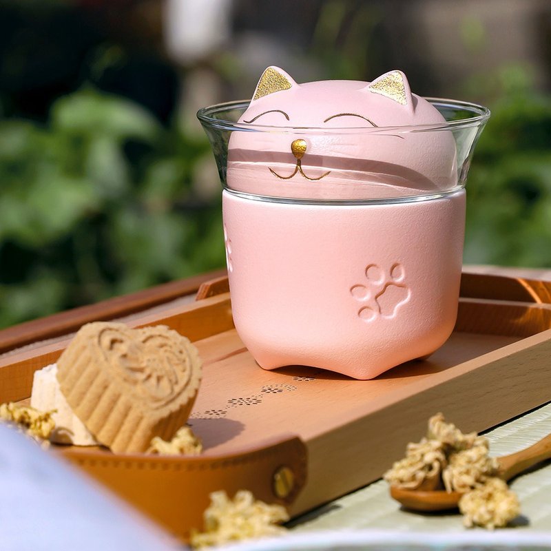 Happy Cat Cup Lid Travel Set (180ml) | Cute shape | 5 colors available - Teapots & Teacups - Pottery Multicolor