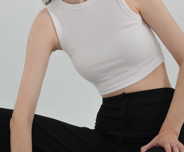 Classic Ribbed Crop Top - White - Shop MANICHIACHIA Women's Vests