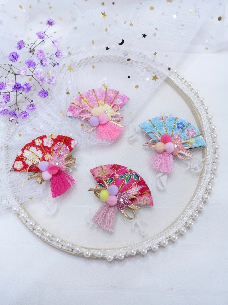 和風扇子花花髮夾 農曆新年兒童髮飾 - 髮夾/髮圈 - 其他材質 