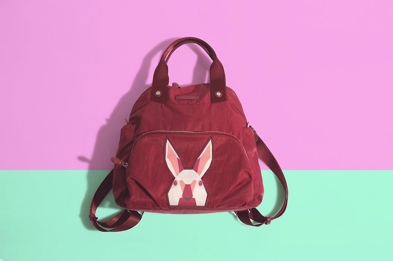 Khieng Atelier Diamond Rabbit Diamond Rabbit Shell Backpack - Maple Leaf Red - กระเป๋าเป้สะพายหลัง - ไนลอน สีแดง
