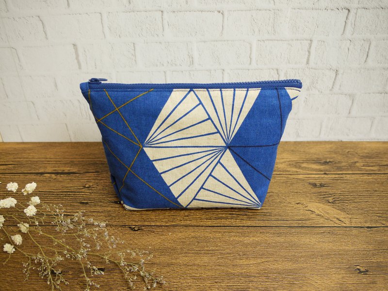 Zipper cosmetic bag :::blue geometry - Toiletry Bags & Pouches - Cotton & Hemp Blue