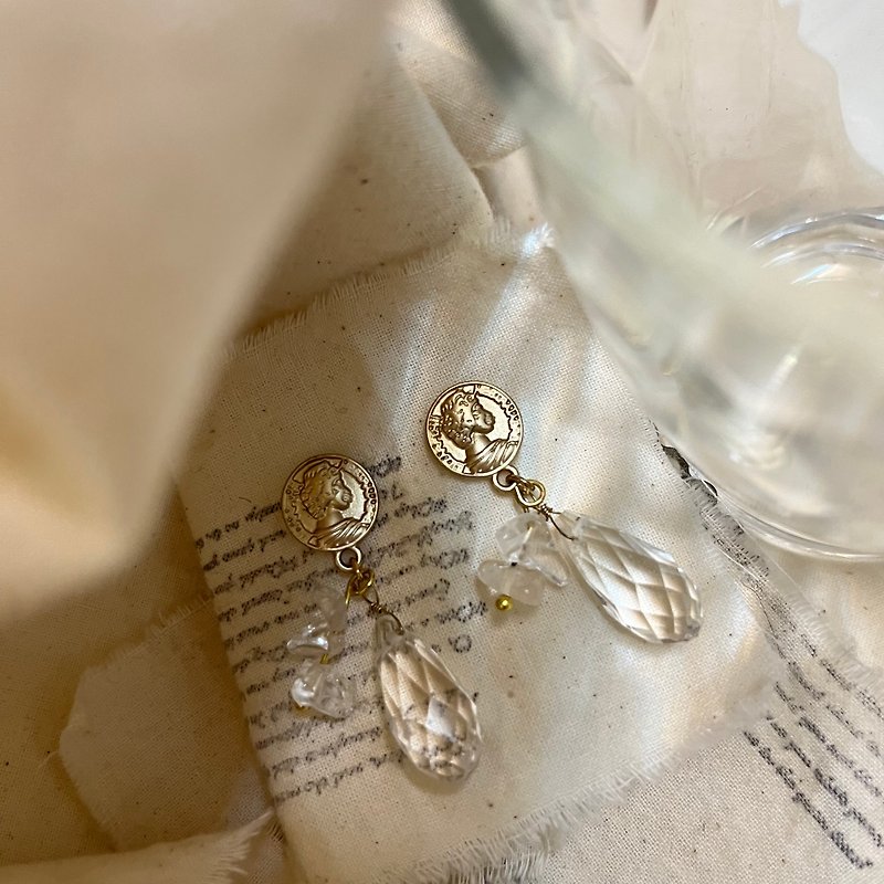 Transparent crystal earrings and Queen's white crystal earrings - Earrings & Clip-ons - Crystal White