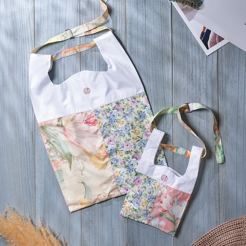 Helong Yuzang x JUST IN XX丨Circular handle shopping bag (printing) - Messenger Bags & Sling Bags - Cotton & Hemp 
