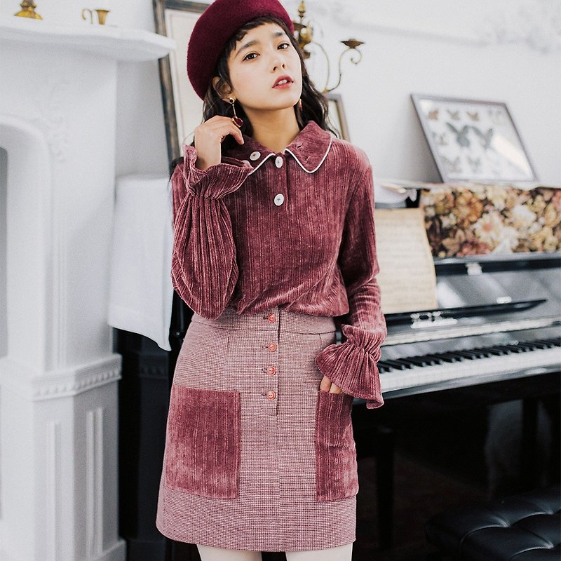 [Full court specials] 2018 women's winter wear big pockets hit color short skirt YKD81440 - Skirts - Polyester Purple