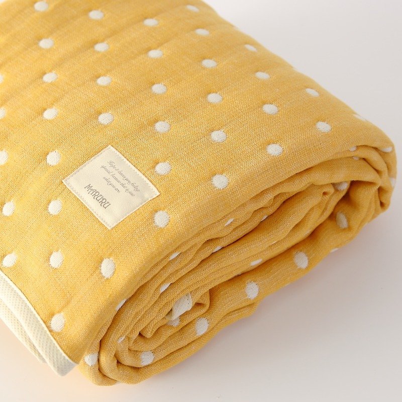 MARURU Luxurious Six-layer gauze baby blanket  (L) Yellow dot (Made in Japan) - Bedding - Cotton & Hemp Orange