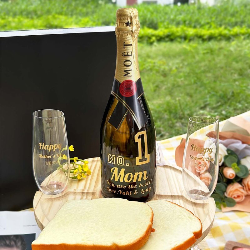 客製化禮物【客製】香檳對杯套装 人像雕刻|Moet套裝 高檔禮盒 - 酒類 - 玻璃 