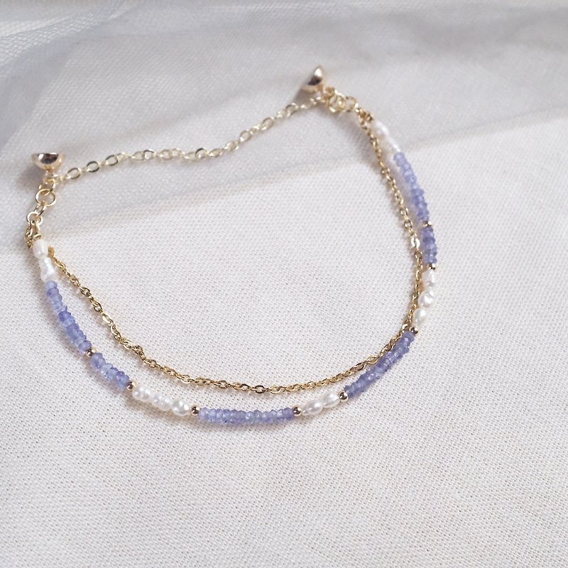 Tanzanite pearl luxury sense romantic ice transparent purple double layer magnetic buckle bracelet - Bracelets - Semi-Precious Stones Purple
